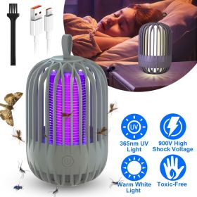 900V High Voltage Cordless Indoor Bug Zapper Type C Rechargeable Mosquito Lamp Trap Portable Electric Mosquito Killer with Hanging Strap Night Light f (Color: Grey)