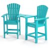Patio Bar Stools Adirondack Arm Chairs Set of 2 – HDPE Outdoor Chairs with Detachable Table