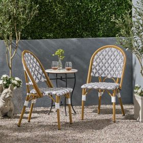 Outdoor PE Rattan and Aluminum French Bistro Chairs, Set of 2, Gray & White, and Bamboo Finish (Color: as Pic)