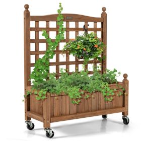 32in Wood Planter Box with Trellis Mobile Raised Bed for Climbing Plant (Color: natural)