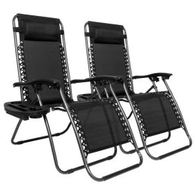 Infinity Zero Gravity Chair Pack 2, Outdoor Lounge Patio Chairs with Pillow and Utility Tray Adjustable Folding Recliner for Deck,Patio,Beach,Yar (Color: as picture)