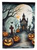 Graveyard Spooky Halloween House Flag Large Porch Sleeve Pole Decorative Outside Yard Banner Artwork Wall Hanging, Polyester, House Size, Multicolor