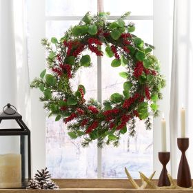 25.5 inch Christmas Wreaths for Front Door,Winter Wreaths for Indoor and Outdoor Christmas Decorations,Christmas Door Wreath with Leaves and Berries (Material: Polyester, Color: Green)