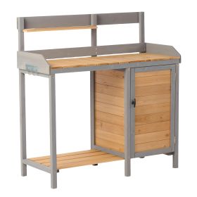 Outdoor Potting Bench, Wooden Workstation Table with Cabinet for Backyard Garden Supplies (Color: as Pic)