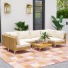 7-Piece Modular Patio Furniture Set – Khaki & Beige Cushions with Acacia Wood Table
