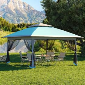 13x13FT Outdoor Pop Up Canopy Tent with Netting Adjustable Height Top Heavy Duty Steel Frame UV50 Plus Sun Protection Easy Setup Shelter for Camping B (Color: Light Blue + Light Gray)