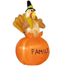 HOMCOM 4.9ft Inflatable Thanksgiving Decoration Turkey, Blow Up Outdoor LED Yard Display, Waterproof (Color: as Pic)