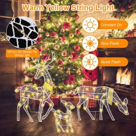 3 Sets of Reindeer Family Lighted 2D Christmas Deer Decoration Warm Yellow Light 3 Lighting Modes Buck Doe Fawn Indoor Outdoor Christmas Decoration (Color: White)