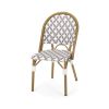 Set of 2 Outdoor French Bistro Chairs – Gray & White PE Rattan with Bamboo-Finish Aluminum Frame