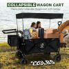 Heavy Duty Collapsible Wagon, Foldable Wagon with Removable Canopy, Foldind Wagon Cart with Wheels for All-Terrain with Brake