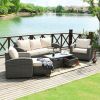 Direct Wicker 5-Piece Patio Conversation Set – Rattan Sofas, Ottoman & Glass Coffee Table