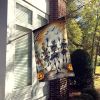Dancing Skeletons Spooky Halloween House Flag Large Porch Sleeve Pole Decorative Outside Yard Banner Artwork Wall Hanging, Polyester, House Size, Mult