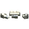 Direct Wicker 5-Piece Patio Conversation Set – Rattan Sofas, Ottoman & Glass Coffee Table
