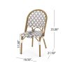 Set of 2 Outdoor French Bistro Chairs – Gray & White PE Rattan with Bamboo-Finish Aluminum Frame