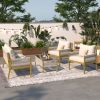 4-Piece Outdoor Rope Patio Furniture Set with Tempered Glass Table & Thick Cushions