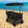 Heavy Duty Collapsible Wagon, Foldable Wagon with Removable Canopy, Foldind Wagon Cart with Wheels for All-Terrain with Brake, for Beach Camping Shopp