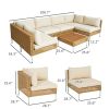 7-Piece Modular Patio Furniture Set – Khaki & Beige Cushions with Acacia Wood Table