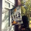 Dancing Skeletons Spooky Halloween House Flag Large Porch Sleeve Pole Decorative Outside Yard Banner Artwork Wall Hanging, Polyester, House Size