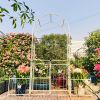 Metal Garden Arch with Gate 79.5'' Wide x 86.6'' High Climbing Plants Support Rose Arch Outdoor