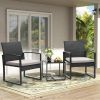 3 Piece Outdoor Furniture Set, 2 Waterproof Chairs and 1 Bistro Table Furniture Set, Wicker Rattan Conversation Set