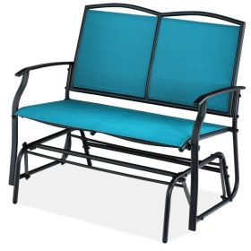 2 Seat Mesh Patio Loveseat Sw g Glider Rocker with Armrests (Option: Blue)