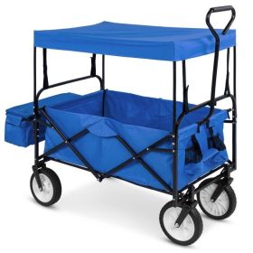 Collapsible Utility Wagon Cart Indoor/Outdoor with Canopy (Option: Blue)