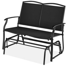 2 Seat Mesh Patio Loveseat Sw g Glider Rocker with Armrests (Option: Black)