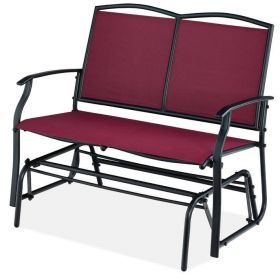2 Seat Mesh Patio Loveseat Sw g Glider Rocker with Armrests (Option: Burgundy Red)