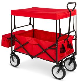 Collapsible Utility Wagon Cart Indoor/Outdoor with Canopy (Option: Red)