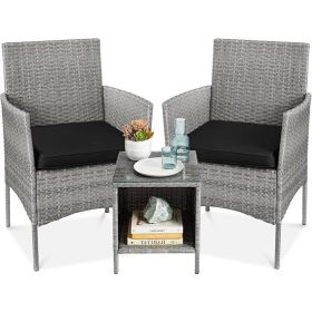 3 Piece Grey PE Wicker Outdoor Patio Furniture Dining Set (Option: Black Cushions)
