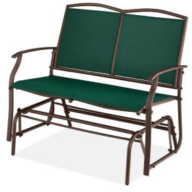 2 Seat Mesh Patio Loveseat Sw g Glider Rocker with Armrests (Option: Hunter Green)