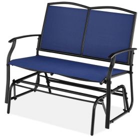 2 Seat Mesh Patio Loveseat Sw g Glider Rocker with Armrests (Option: Navy Blue)