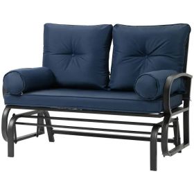 Outdoor Garden Patio Rocking Glider Chair Loveseat (Option: Navy Blue Cushions)