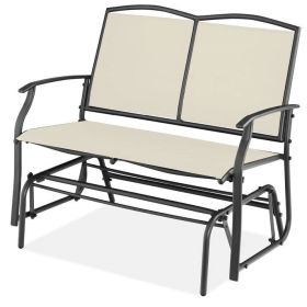 2 Seat Mesh Patio Loveseat Sw g Glider Rocker with Armrests (Option: Off White)