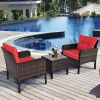 3 Piece Brown PE Rattan Outdoor Dining Patio Furniture Set