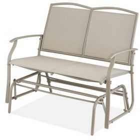 2 Seat Mesh Patio Loveseat Sw g Glider Rocker with Armrests (Option: Taupe)