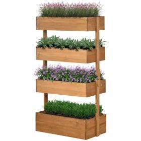 4 Tier Vertical Wooden Planter Box Raised Bed (Option: Natural)